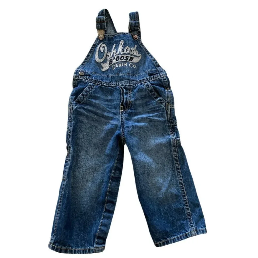 OSHKOSH B'GOSH VESTBAK BLUE DENIM LOGO OVERALLS OUTFIT SIZE 18M Toddler